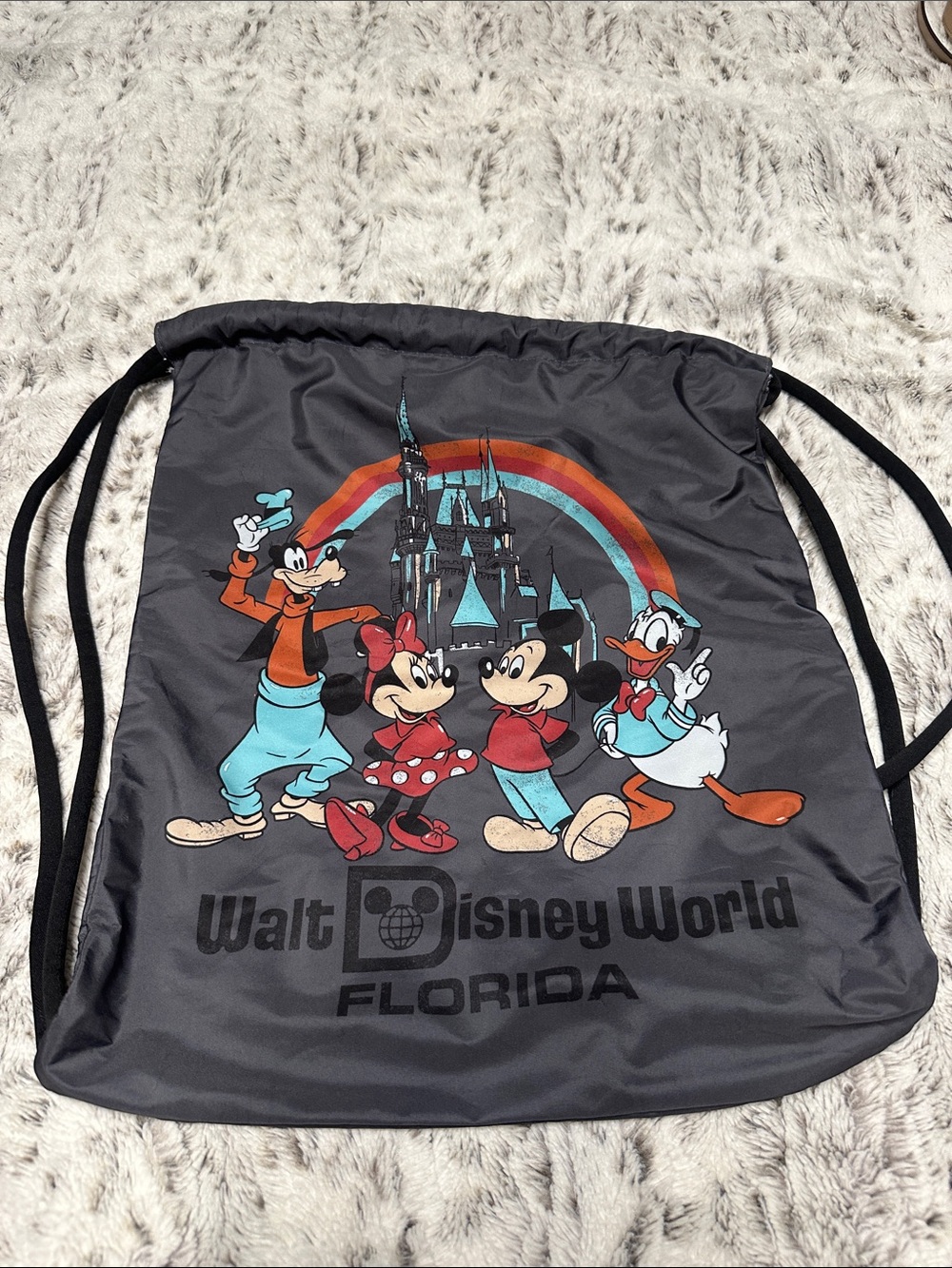 Walt Disney World Florida Gray Character Drawstring Backpack